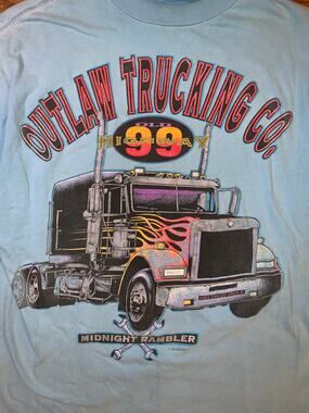 Outlaw Trucking Co T-Shirt XL Light Blue Racing Motorcycle Graphic 1999